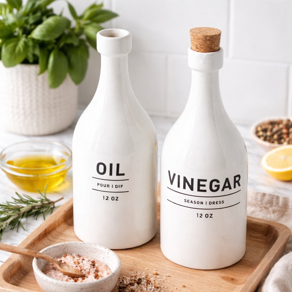 West Elm Utility Stoneware Oil & Vinegar Dispensers (Set of 2) ***